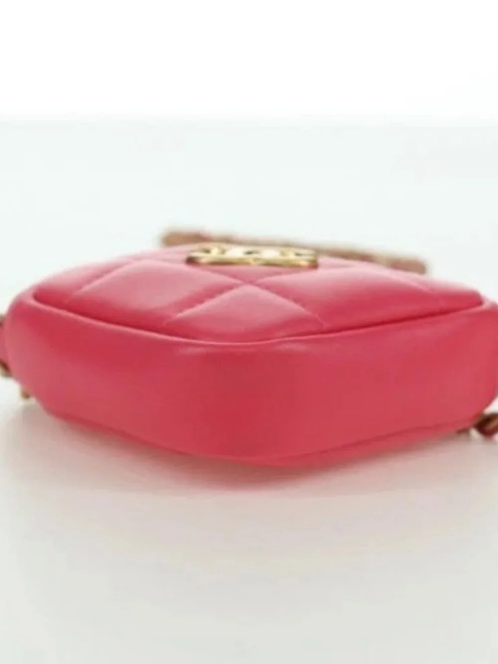 CHANEL Choco Bar Chain Shoulder Pouch Lamb Skin Pink Gold CC Auth LNZ440SAM